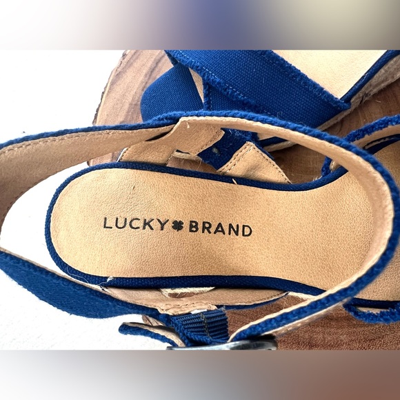 Lucky Brand Royal Blue Canvas Espadrille Wedge Sandals Size 7 - Picture 4 of 8